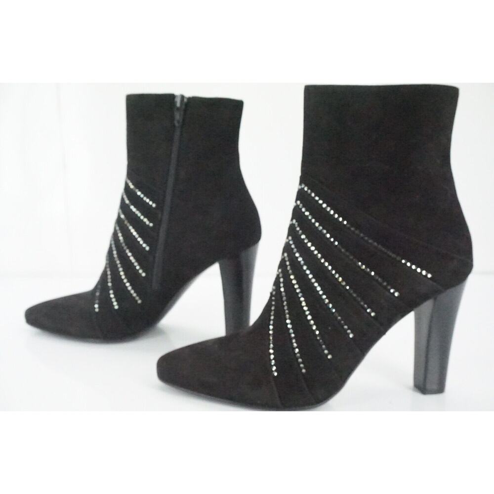 Saint Laurent Paris Lily Black Suede Crystal Ankle Boots - Picture 10 of 12